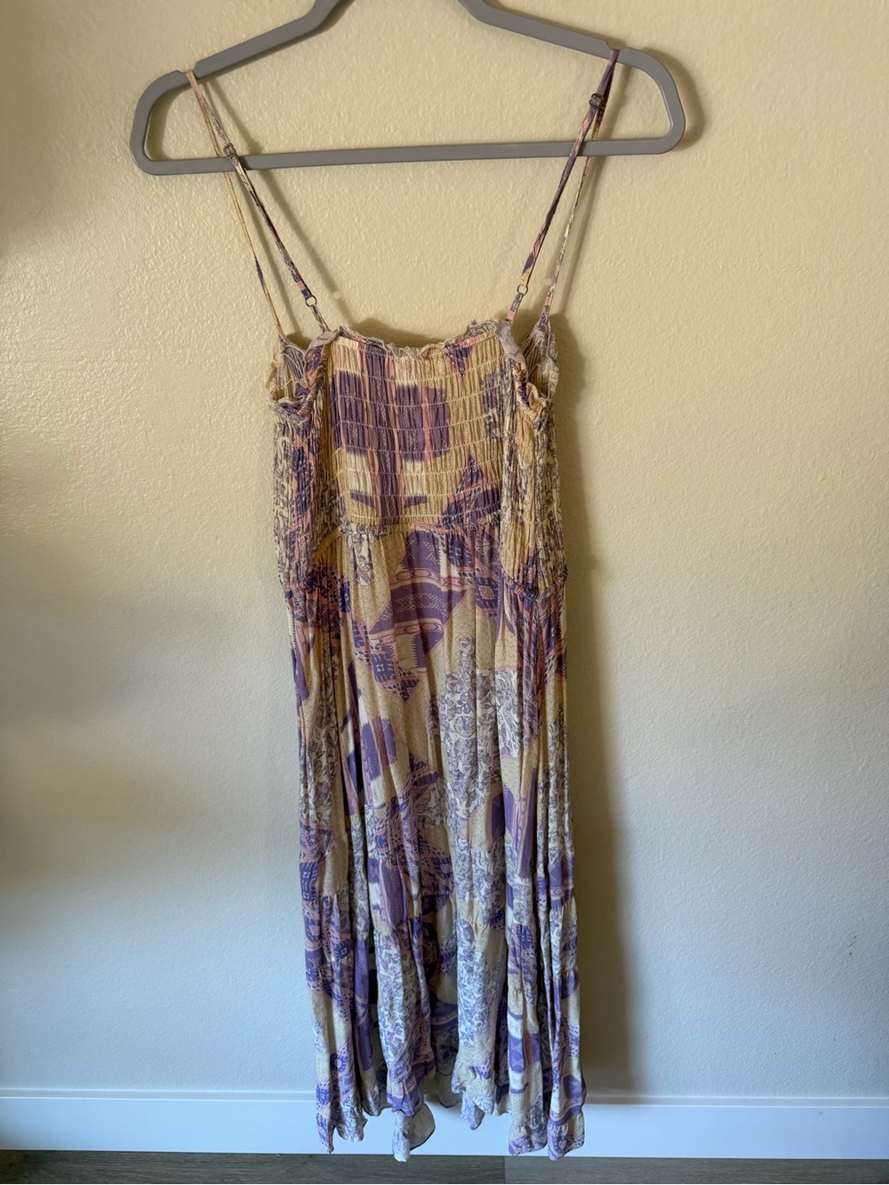 Olivaceous Cream and Purple Smocked Maxi Dress - Picture 2 of 4